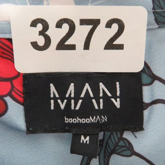 Boohoo* Men's Short Sleeve‎ Button Down Curved Hem Floral Shirt~ Size Medium - Picture 3 of 13